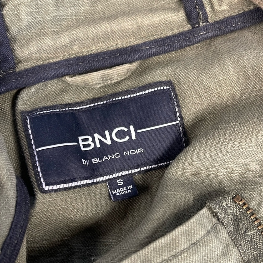 BNCI by Blanc Noir Olive Green Zip Up Utility Army Jacket S Hood - Picture 3 of 6